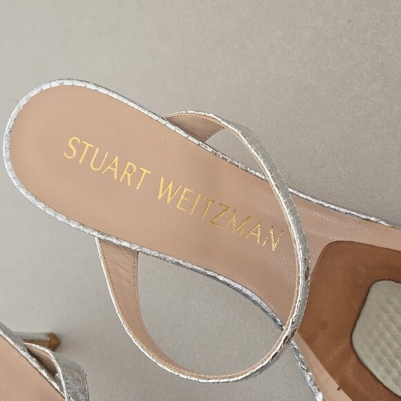 Stuart Weitzman Aleena Sandals In Silver Mini Snake Print - Picture 3 of 7